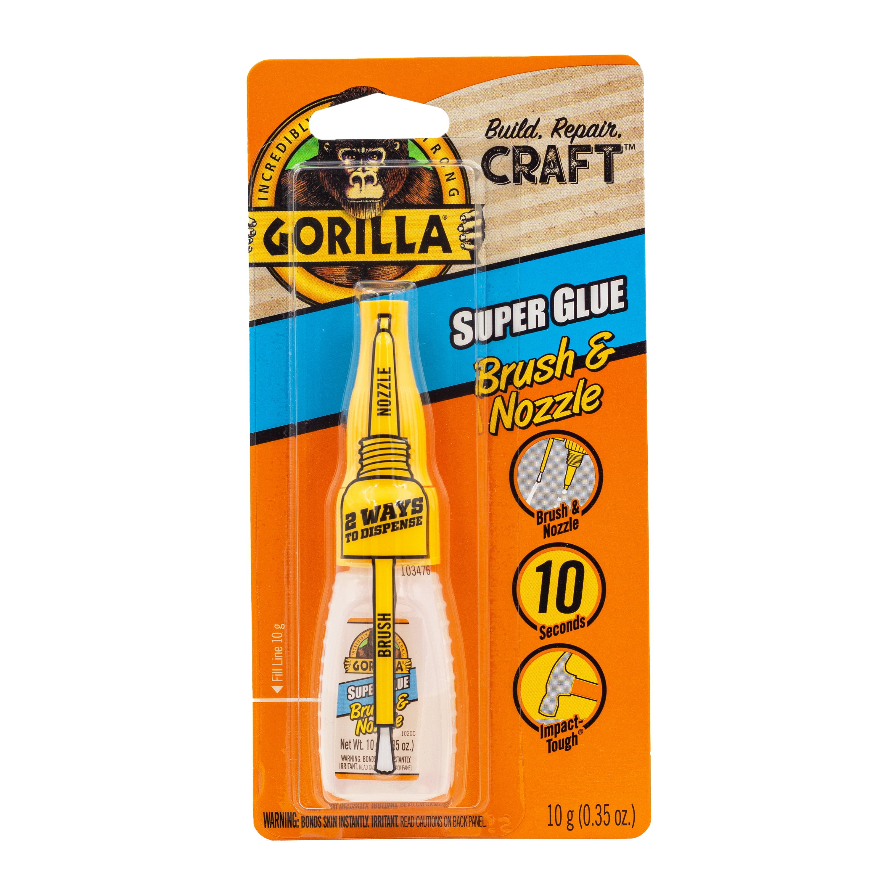 Gorilla Clear Super Glue Brush & Nozzle, 10 Gram Bottle (.35oz