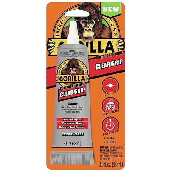 Gorilla Glue Clear Grip Adhesive - Fast Drying, Strong Bond - 3 oz