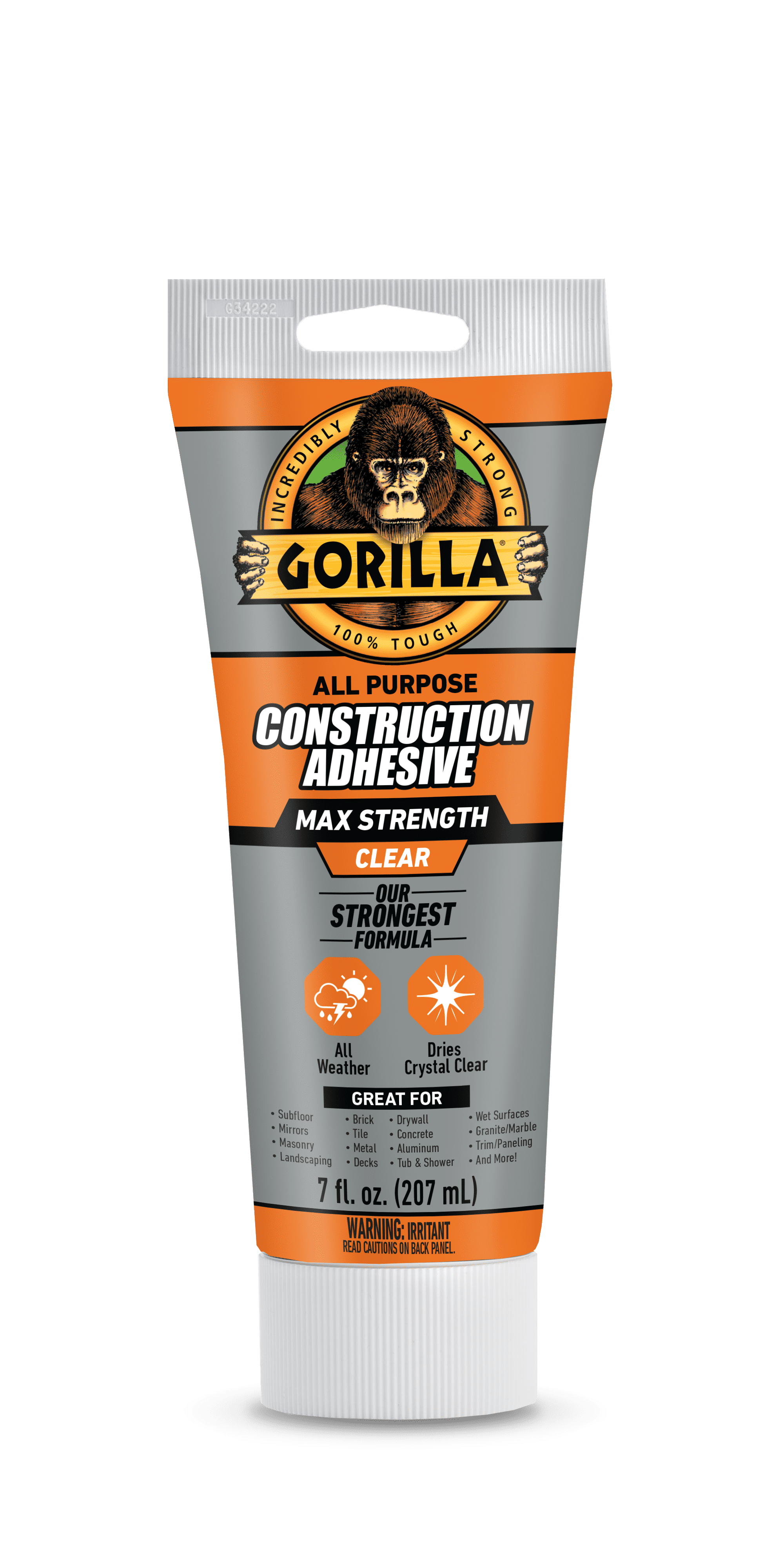 Gorilla Construction Adhesive Clear Max Clear 7oz Tube