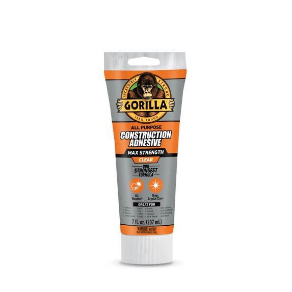 Gorilla Clear Construction Adhesive 7oz Tube, Repositionable, Dries ...