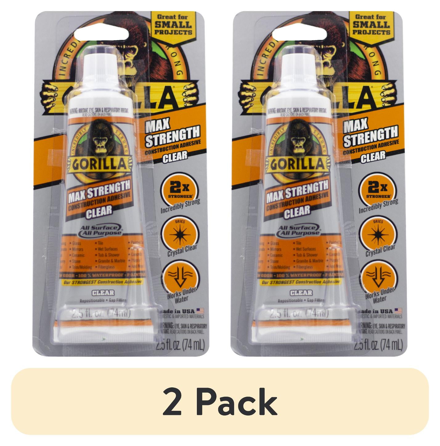 (2 pack) Gorilla Construction Adhesive Max Clear 2.5oz Assembled