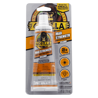 Gorilla Max Strength Construction Adhesive, Clear Glue, 2.5 Ounce Squeeze Tube - Gap Filling and Waterproof