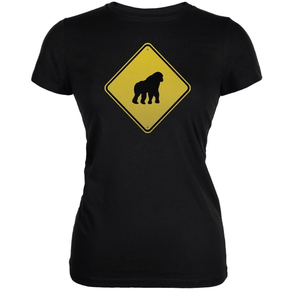 Gorilla Crossing Sign Black Juniors Soft T-Shirt - Small
