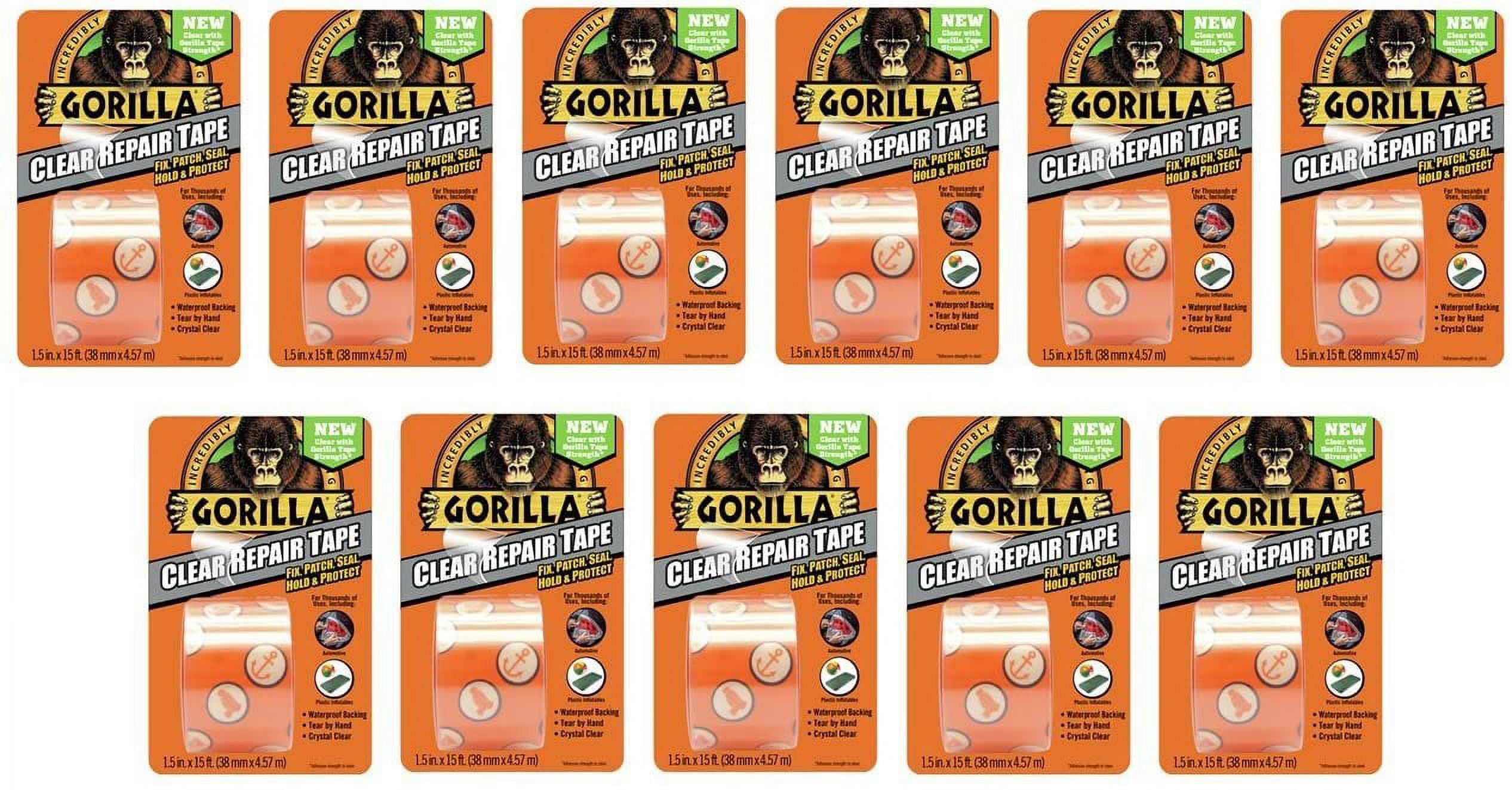 Gorilla Glue Gorilla Crystal Clear Duct Tape, 1.88" x 5 yd, Clear, Pack of 11 — Residential Use, Standard Application