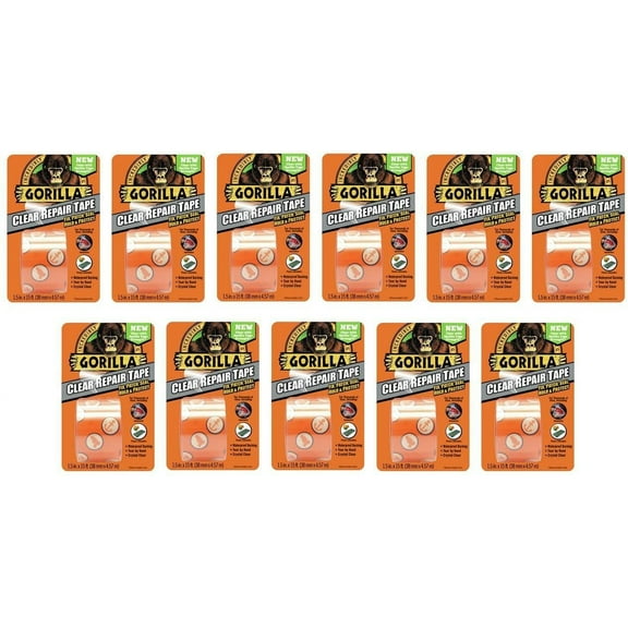 Gorilla Crystal Clear Duct Tape, 1.88" x 5 yd, Clear, Pack of 11