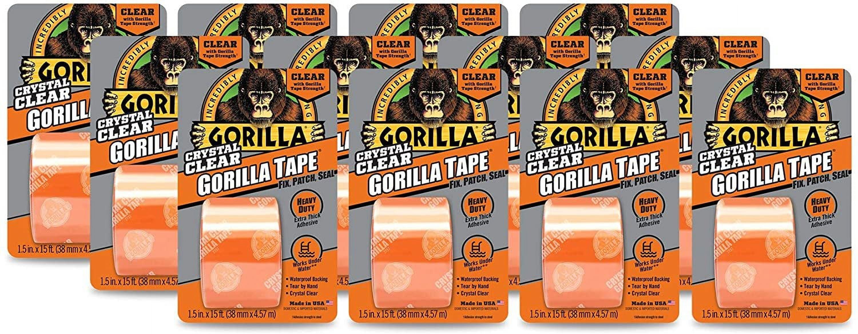 Gorilla Glue Gorilla Crystal Clear Duct Tape, 1.88" x 5 yd, Clear, Pack of 12 — Residential Use, Standard Application
