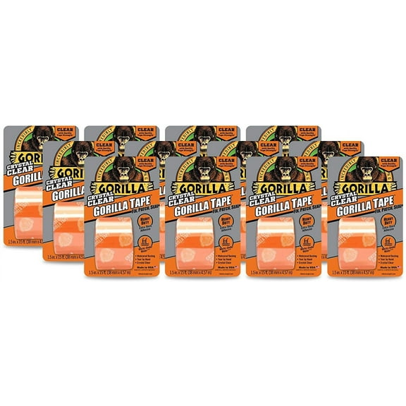 Gorilla Crystal Clear Duct Tape, 1.88" x 5 yd, Clear, Pack of 12