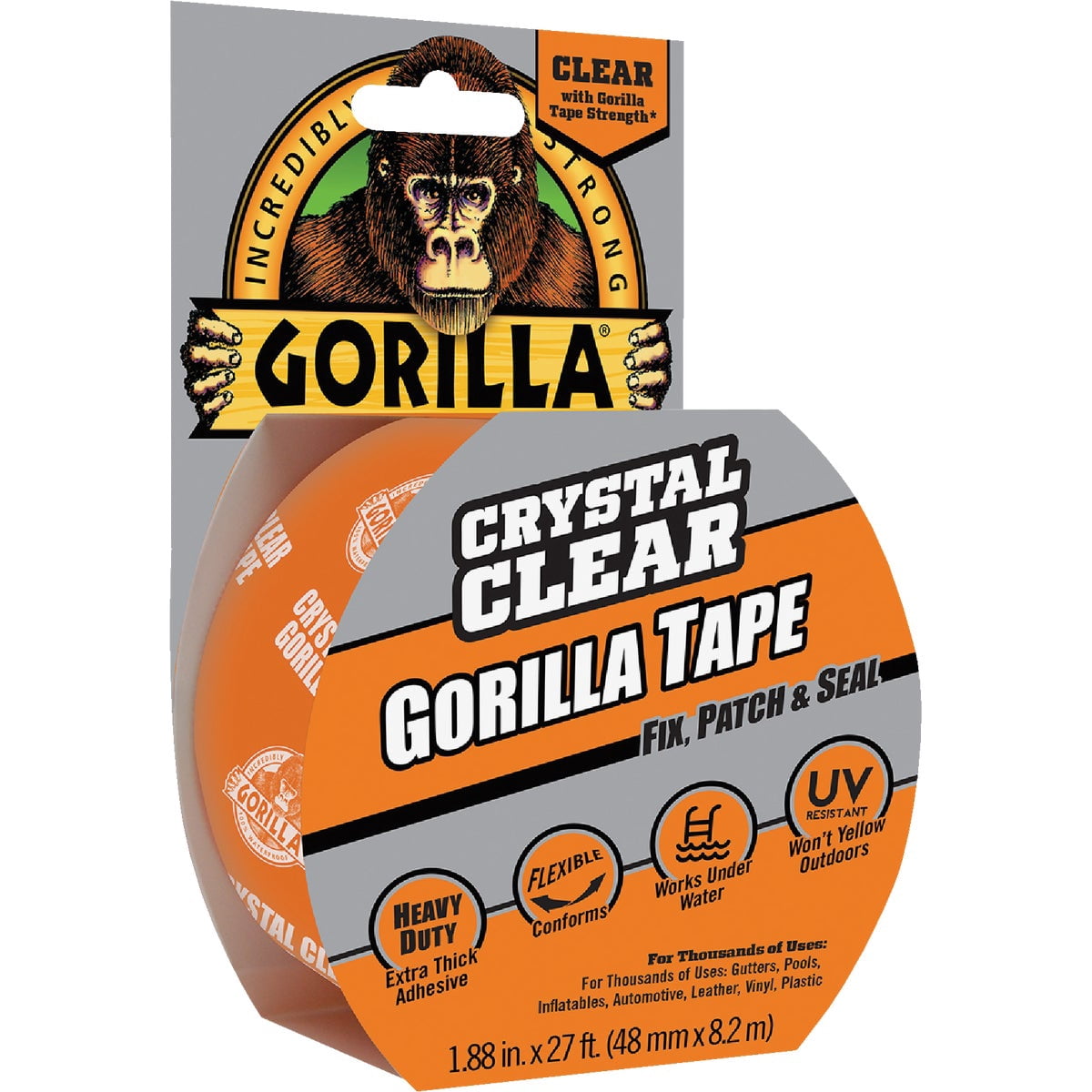 6-pack Gorilla Crystal Clear Duct Tape - Clear, 6 Pack, 1.88" x 9 yd — Residential Use, Standard Application