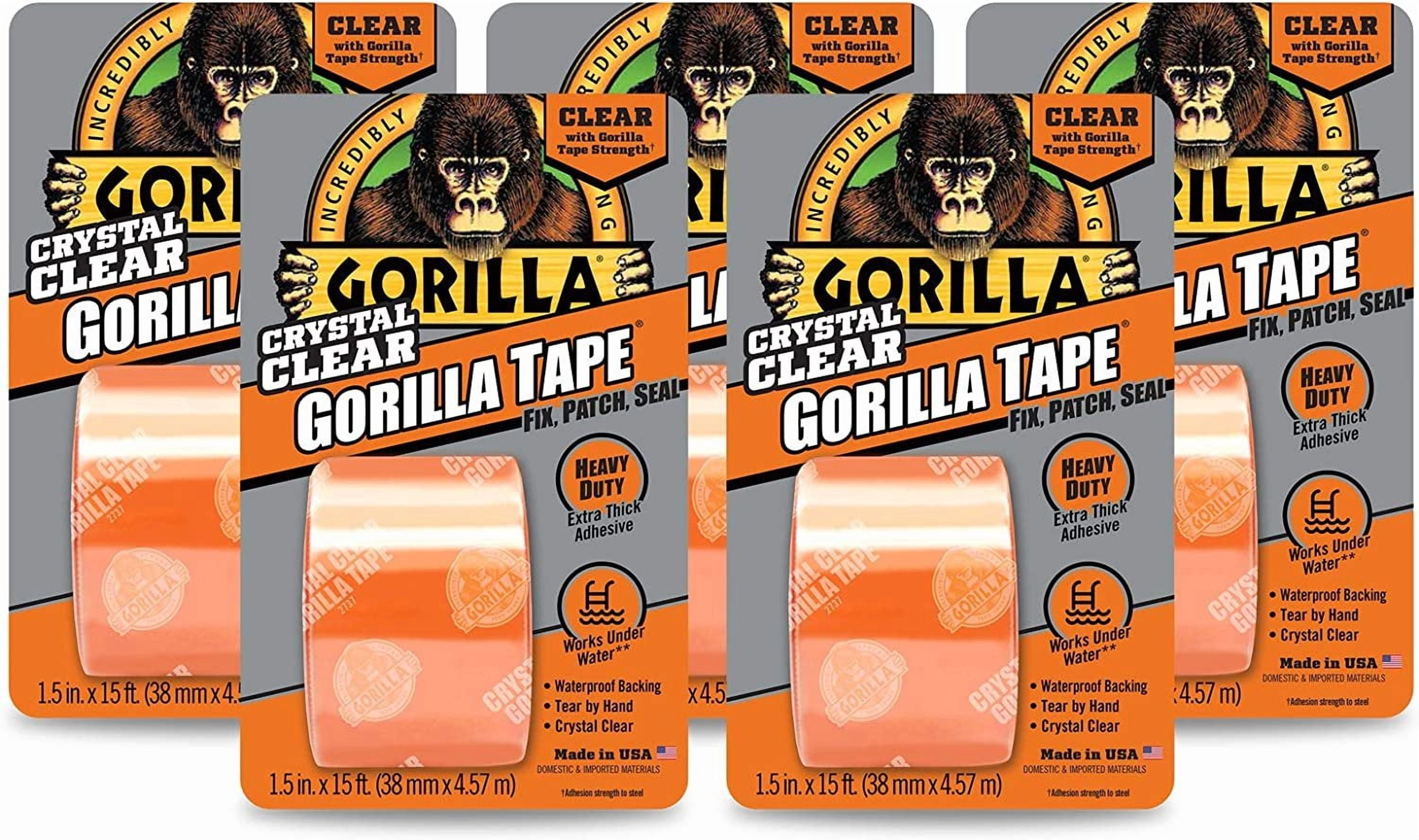 Gorilla Crystal Clear Repair Duct Tape, 1.88" x 5 yd, Clear, Pack of 5