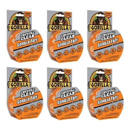 Gorilla Crystal Clear Tape Duct Repair Patch Seal Hand Tearable 1.88 in x 27 ft, 6-Pack