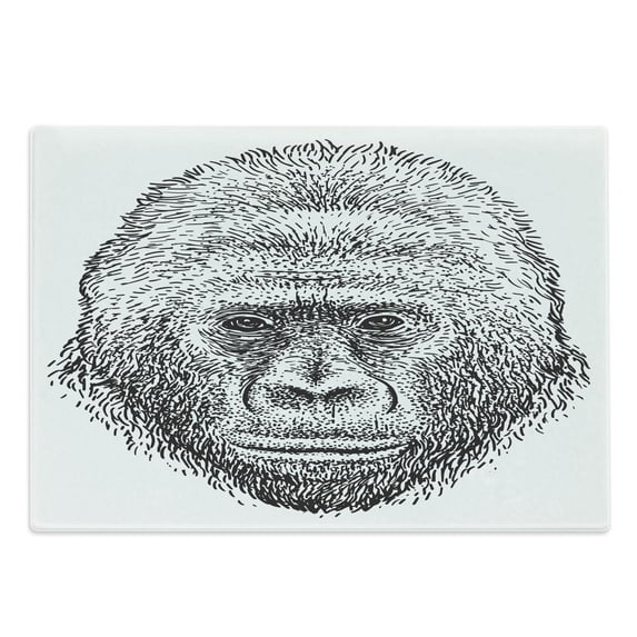 Gorilla Cutting Board, Pattern of a Close up Wild Animal Portrait in Monochrome Style Fine Art, Decorative Tempered Glass Cutting and Serving Board, in 3 Sizes, by Ambesonne