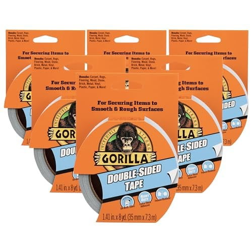 Gorilla Double-Sided Tape, 1.41" x 8 yd, Gray, Pack of 6