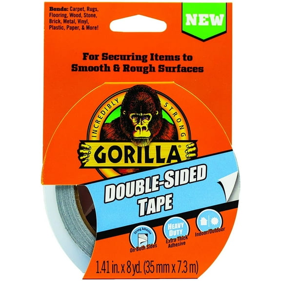Gorilla Double-Sided Tape 100925 - Heavy Duty Adhesive - Pack of 1, 1.41 in x 8 yd, Gray