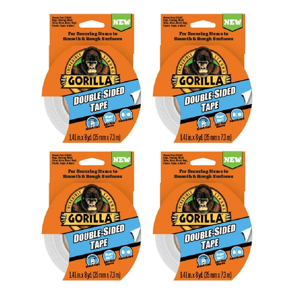 Gorilla Double-Sided Tape Duct Tape - 1.41 Inch x 8 Yards Gray, 4 Per Pack
