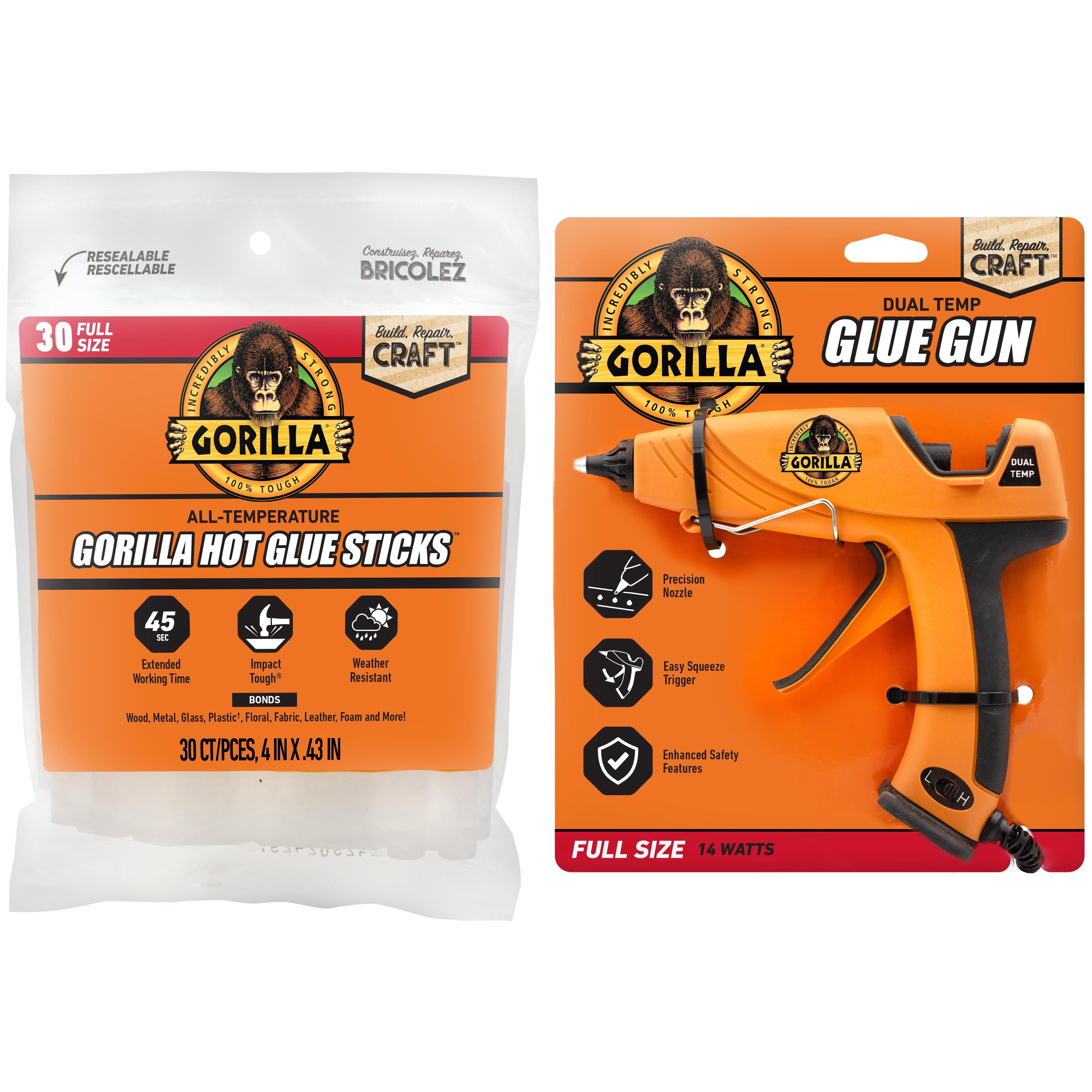 Gorilla Dual Temp Full-Size Hot Glue Gun with Clear Full-Size Glue Sticks, 30 Count Bundle