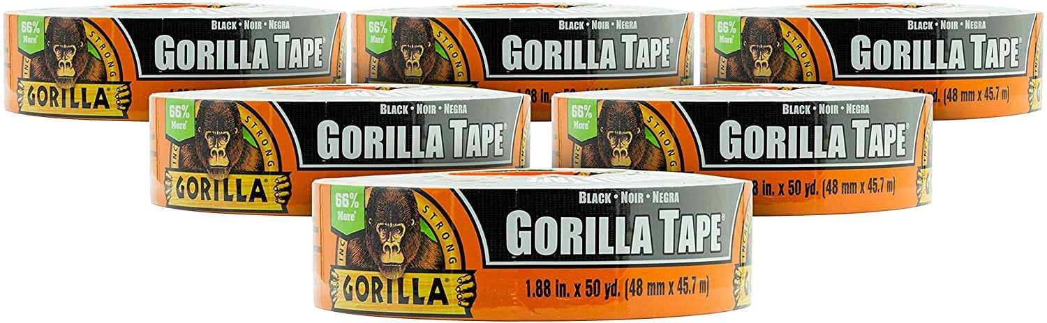 Gorilla Duct Tape 108084DF6 - 1.88 In x 50 Yds, Black - 6 Pack