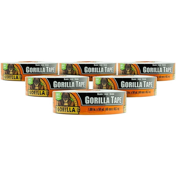 Gorilla Duct Tape 108084DF6 - 1.88 In x 50 Yds, Black - 6 Pack