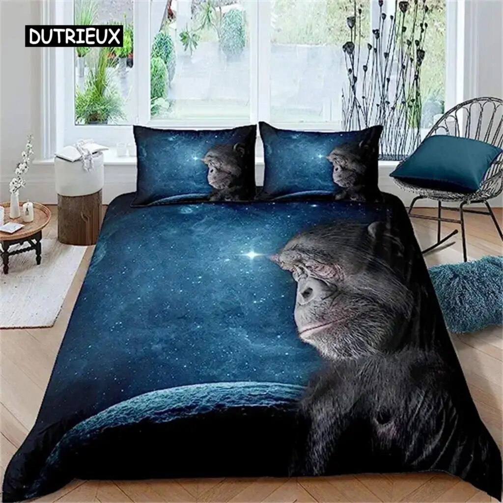 Gorilla Duvet Cover For Girls Boys Adults Brown Wild Animal Comforter Cover Nature Wildlife