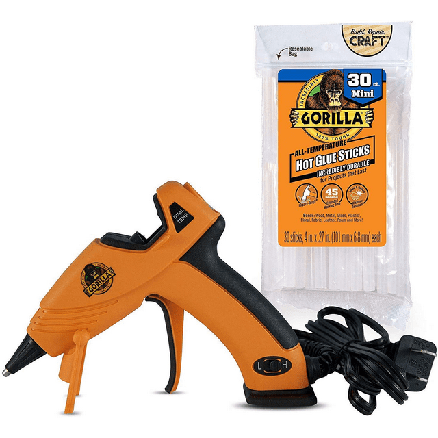Gorilla Easy Squeeze Trigger Dual Temperature Glue Gun with 30 Hot Glue Sticks