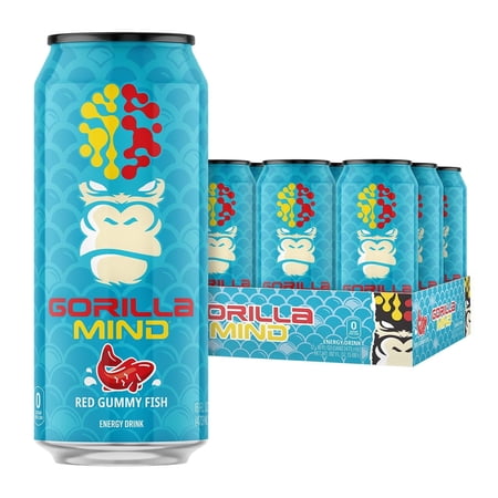 Gorilla Energy Drink Red Gummi Fish, 16oz Cans, 12-Pack