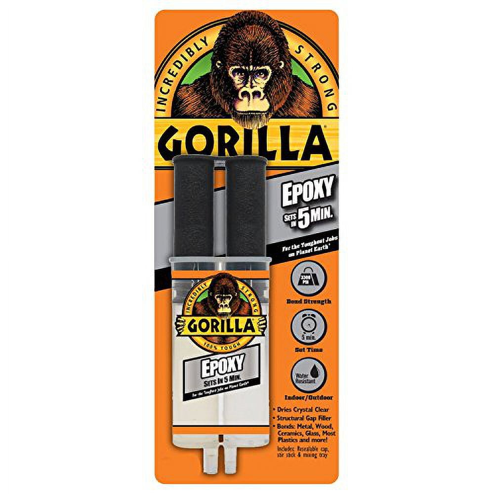 Gorilla 2 Part Epoxy, 5 Minute Set, .85 Ounce Syringe, Clear, (Pack of 6)