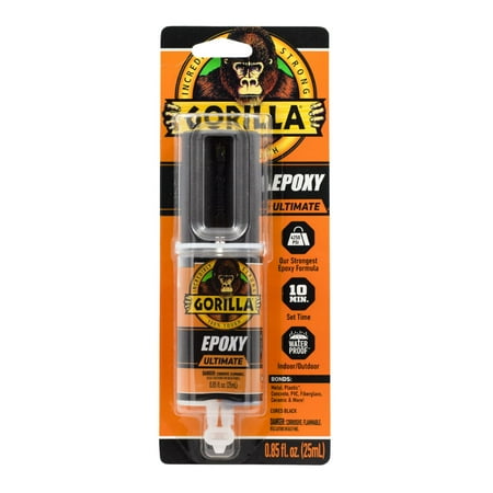 Gorilla Epoxy Ultimate, Waterproof, 10 Minute Set, Permanent Bond, Dries Black, 0.85oz Syringe Pack of 1