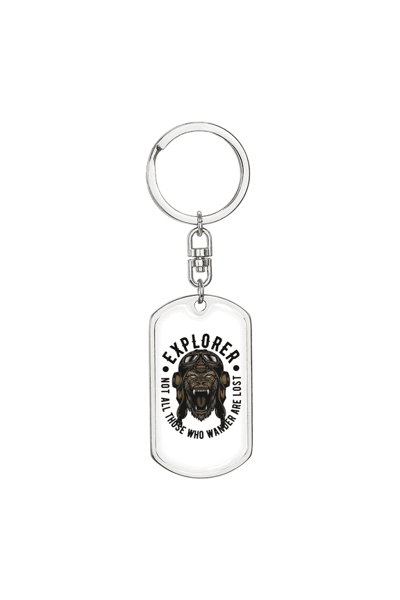 Gorilla Explorer Biker Stainless Steel or 18k Gold Premium Swivel Dog Tag Keychain