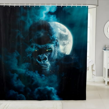 Gorilla Fabric Shower Curtain Gothic Chimpanzee Bathroom Shower Curtain,Goth Woodland Animals Bath Curtain 72"Wx72"L,Exotic Wildlife Boho Decor