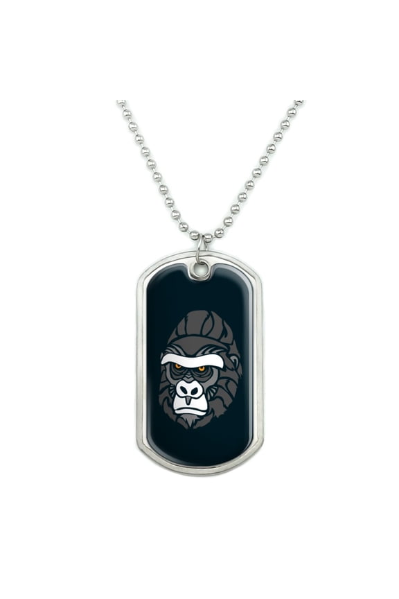 Gorilla Face Military Dog Tag Pendant Necklace with Chain