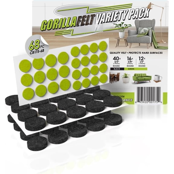 Gorilla Felt 3/4 Inch Furniture Pads (68 Pcs) Furniture Pads & Chair Floor Protectors for Hardwood Floors & Hard Surfaces