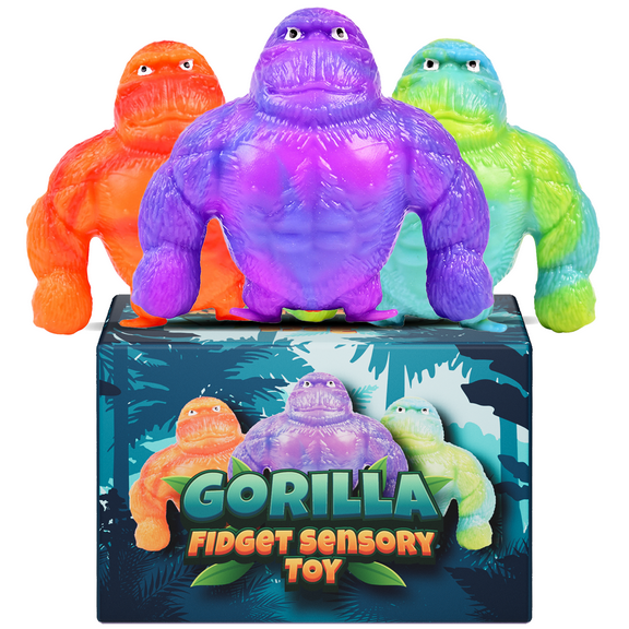 Gorilla Fidget Sensory Toy Colorful 3-Pack ,Squishy Monkey Fun Fidget Sensory Toy for Relaxation and Focus, Party Favors for Kids.