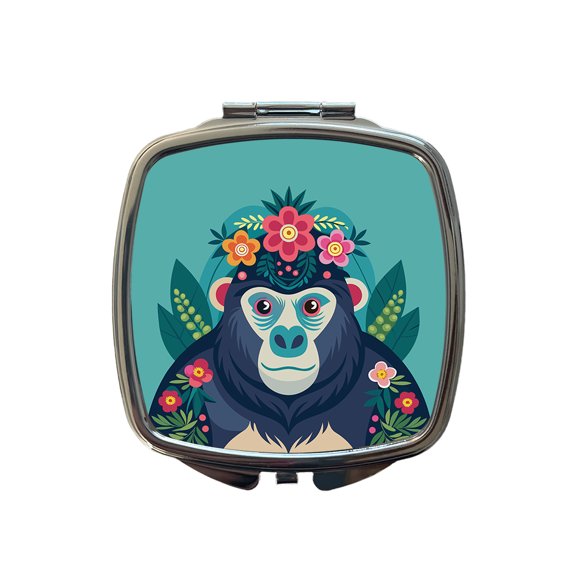 Gorilla Floral Flowers Travel Makeup Handbag Purse Small Pocket Compact Mirror