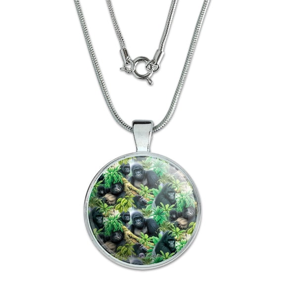 Gorilla Forest Family Pattern 1" Pendant with Sterling Silver Plated Chain