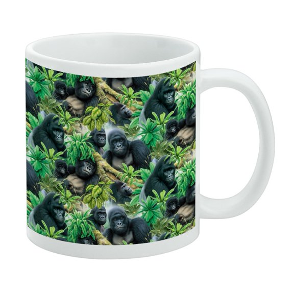 Gorilla Forest Family Pattern White Mug