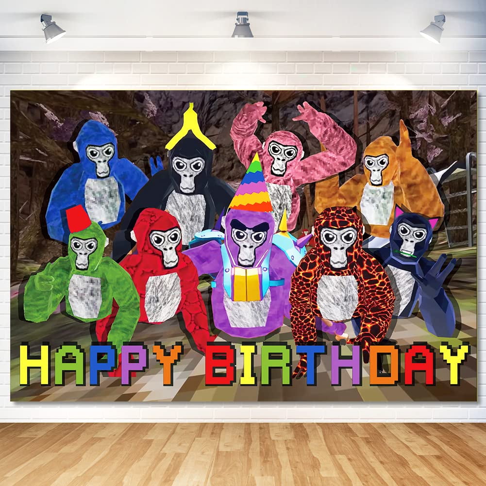 Gorilla Game Birthday Decorations,Gorilla ZS23 Game Party Supplies,Gorilla VR Game Theme Party Backdrop for Boys and Girls Birthday Party Decorations,Gorilla Theme Happy Birthday Banner