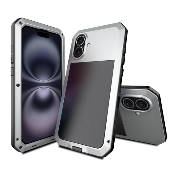 Gorilla Glass Aluminum Metal iPhone 16 Case - (Silver) Heavy Duty Military Grade Shockproof and Scratch Resistant Protection, Rugged Outdoor Travel