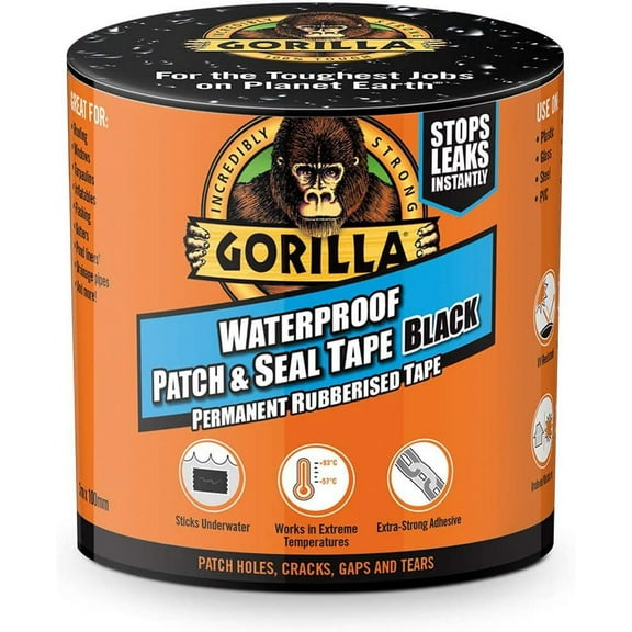 Gorilla Glue 3044721 Gorilla Tape Waterproof Patch & Seal, Black, 3m