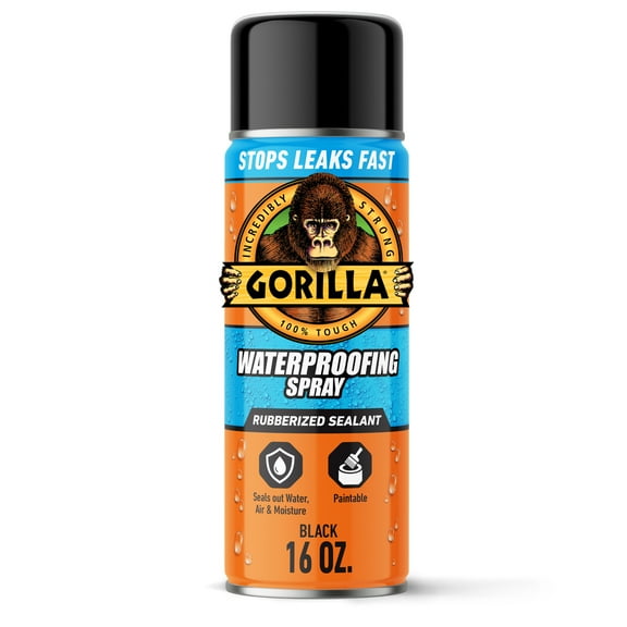 Gorilla Waterproof Patch & Seal Rubberized Sealant Spray, Black, 16 Ounce