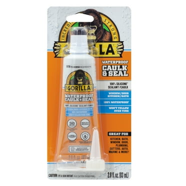 Gorilla Waterproof Caulk & Seal Silicone Sealant, 2.8oz Squeeze Tube - White Caulking Sealant for Kitchen, Window, Bath, Marine, Door and More
