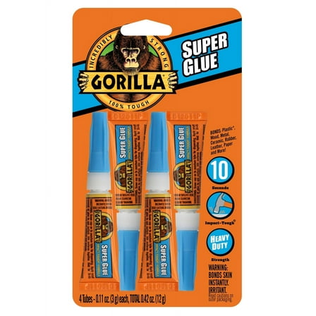 Gorilla Super Glue, Clear Glue, Four 3 Gram Tubes - All Purpose and Fast Setting for Projects and Repairs