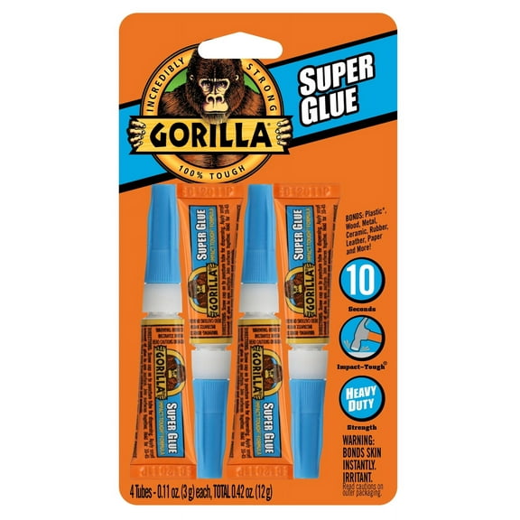 Gorilla Super Glue, Clear Glue, Four 3 Gram Tubes - All Purpose and Fast Setting for Projects and Repairs