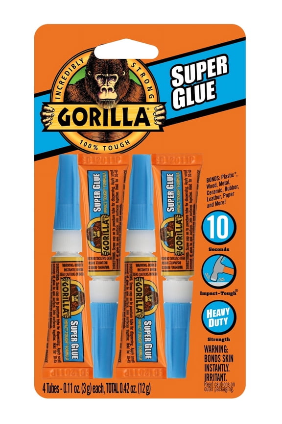 Super Glue, Clear Glue, Four 3 Gram Tubes - All Purpose and Fast Setting for Projects and Repairs