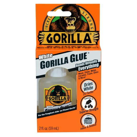 Gorilla Glue Brand White Waterproof Polyurethane Glue, 2 Ounce Bottle