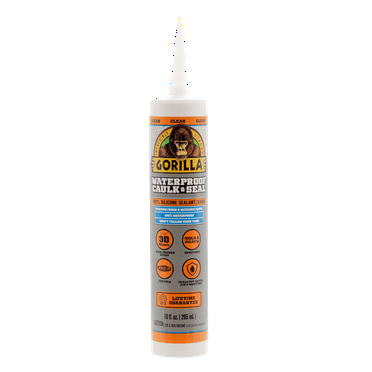Gorilla Waterproof Caulk & Seal Silicone Sealant, 10oz Cartridge - Clear Caulking Sealant for Kitchen, Window, Bath, Marine, Door and More