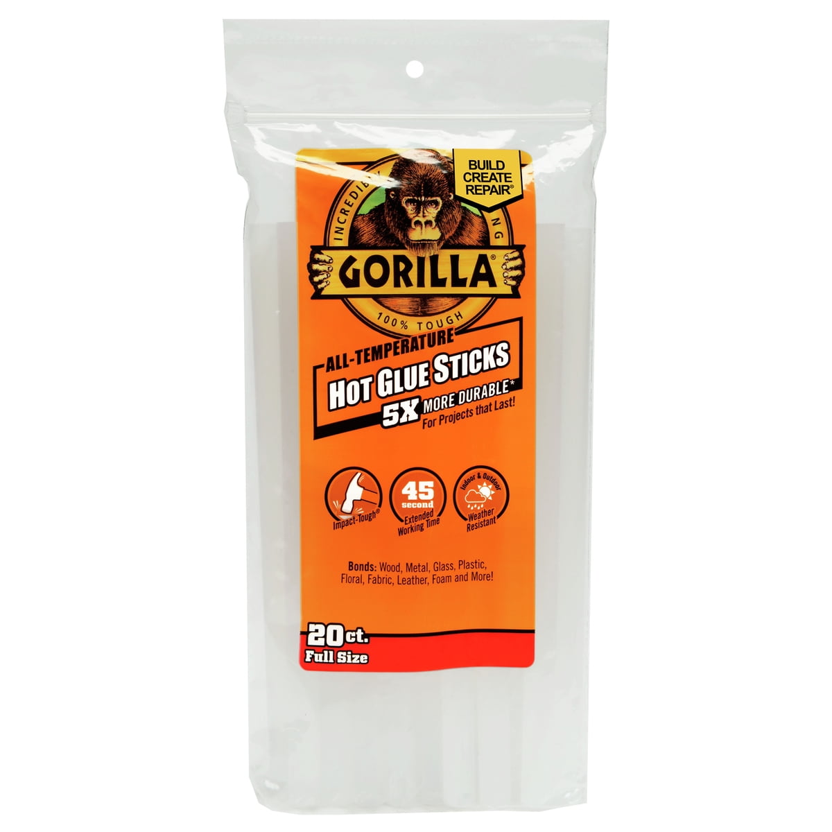 Gorilla Hot Glue Sticks, Full Size, 4 Long x .43 Diameter, 45 Count,  Clear, (Pack of 1) 1 Pack Original Version