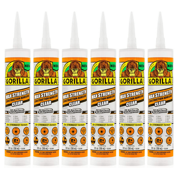 Gorilla Glue Clear Max Strength Construction Adhesive, 9 Ounce Cartridge, 1 Count