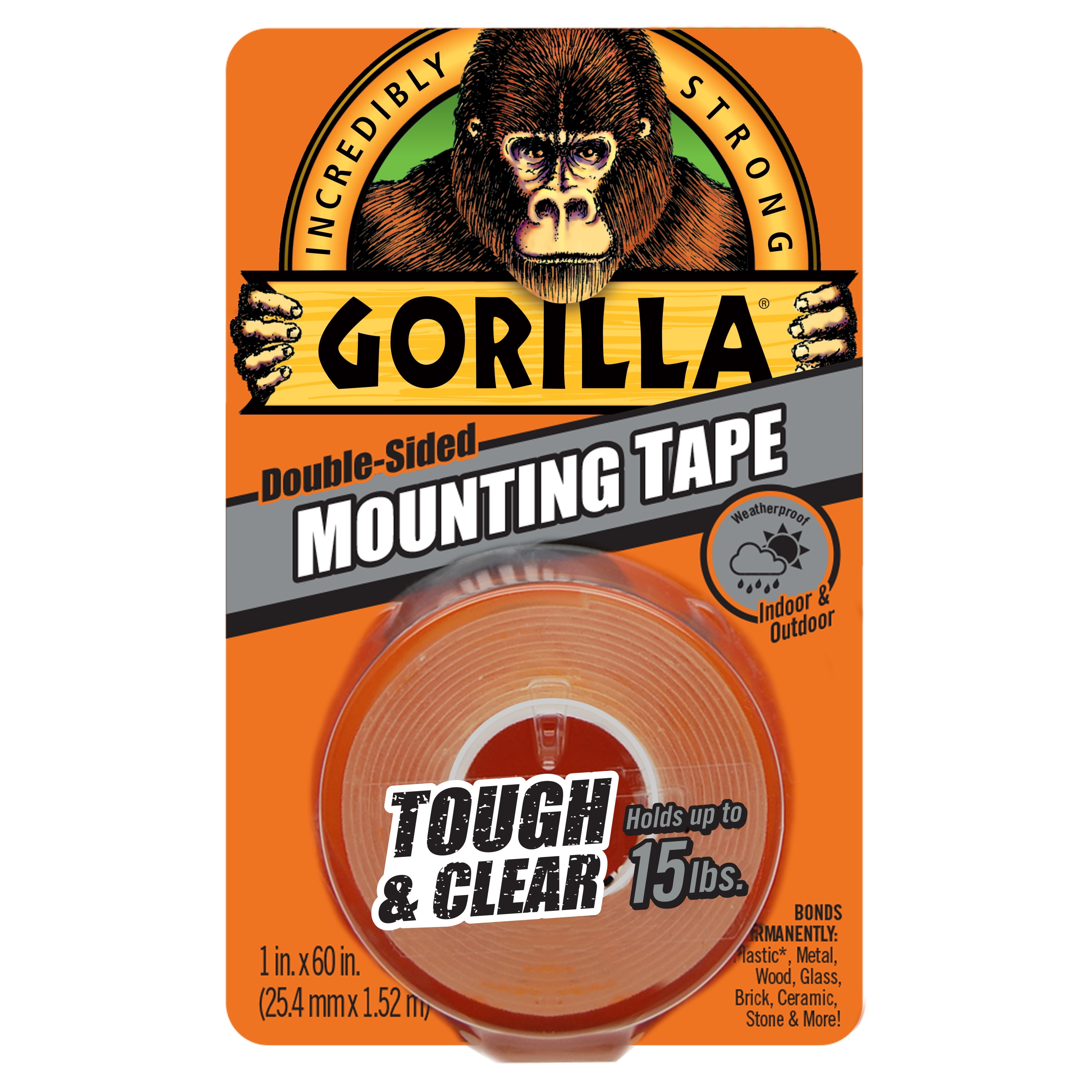 Gorilla Glue Clear Mounting Tape  Bonus 66 Inch Roll, Great for indoor and outdoor use.