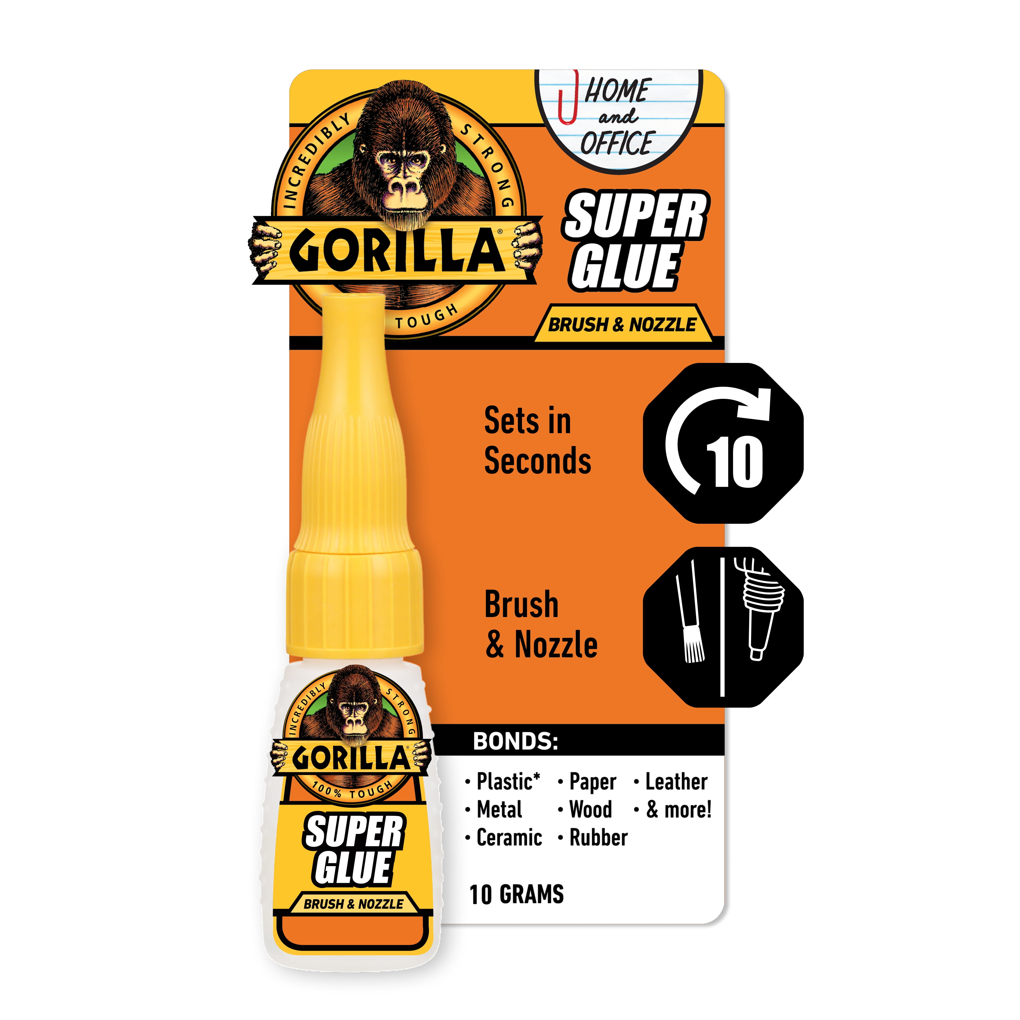 Gorilla Glue Clear Super Glue Brush & Nozzle Bottle, 10 Grams