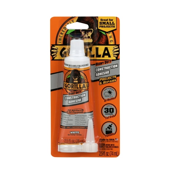 Gorilla Glue Heavy Duty Construction Adhesive, 2.5 oz, White. Model Is 8020002.