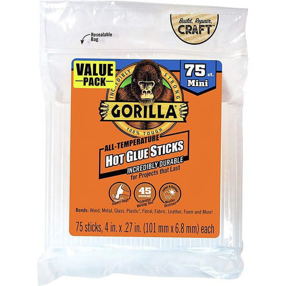 Gorilla Glue Mini Hot Glue Sticks - 75 / Pack - Clear | Bundle of 10 Packs